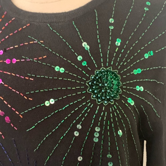 Women’s Black Sequined Sweater Holiday Christmas New Years Evening Sz L Terazzo - Picture 10 of 12